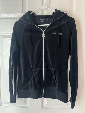 BCBG Black Velour Zip-Up Hoodie
